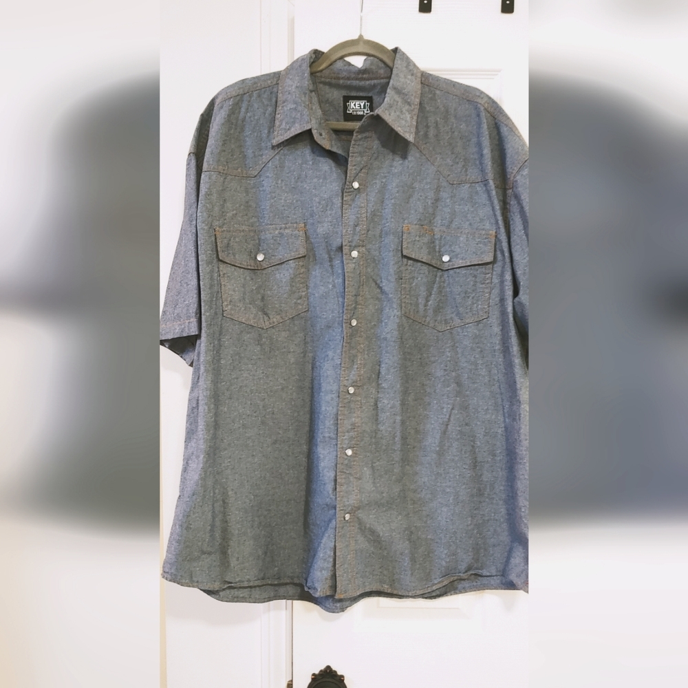 KEY Blue Chambray Work Shirt - Short Sleeve